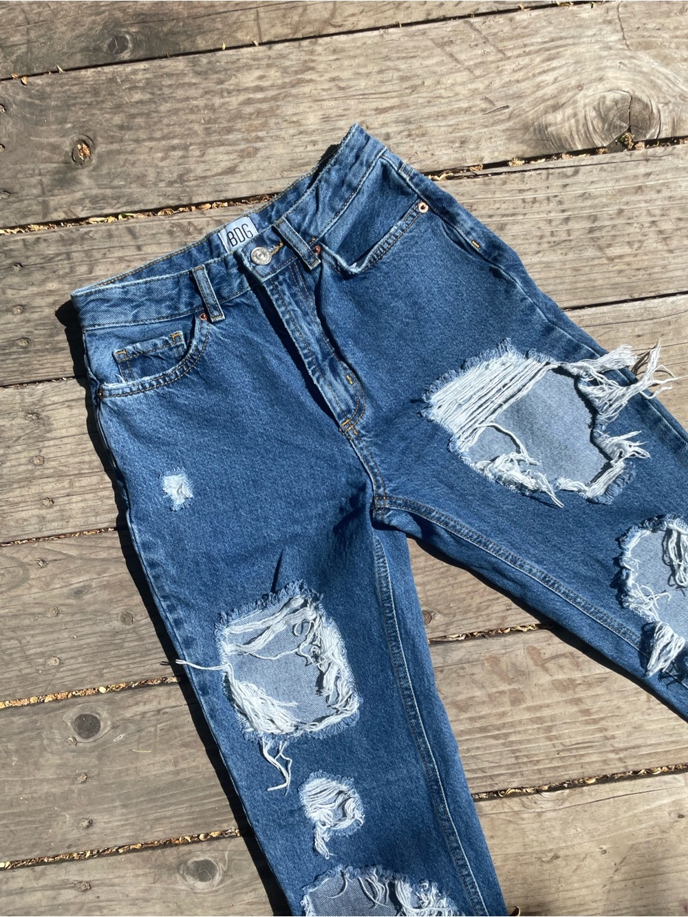 BDG Distressed Dark Blue High-Rise Ripped Jeans